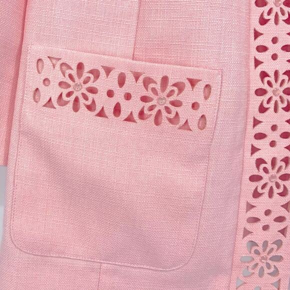Alfred Dunner Jacket Size 10 Petite Pink Laser Cut Rhinestone Open Front NWOT - Picture 4 of 6